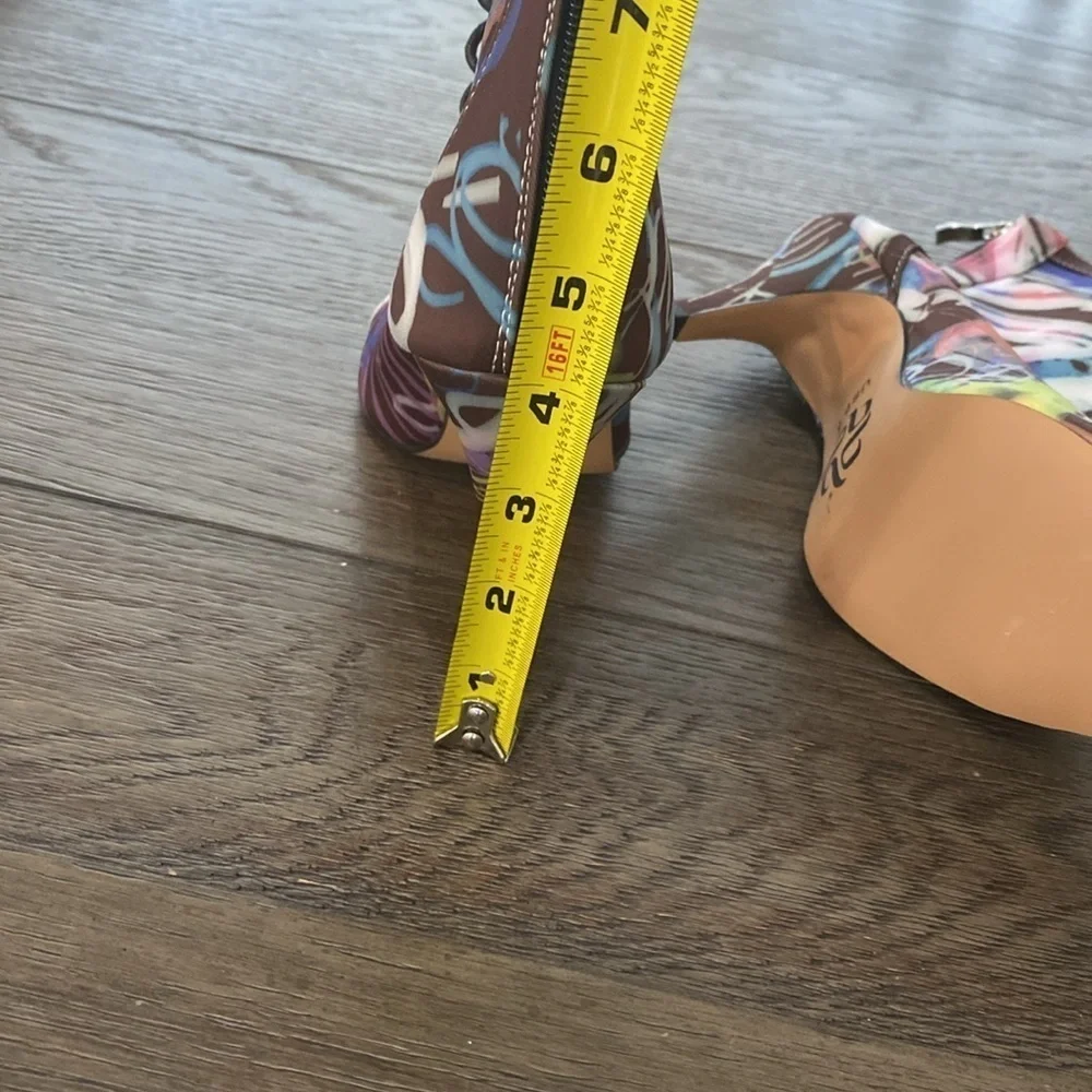 NWT BURJU Sofiya graphic multi color Open Toe Lace Up Ankle Boots | 6 1/2 - Picture 9 of 12